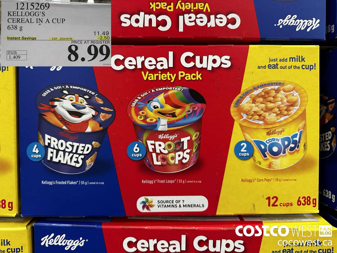 1215269 KELLOGG'S CEREAL IN A CUP 638 G ($2.50 INSTANT SAVINGS EXPIRES ON 2024-09-08) $8.99