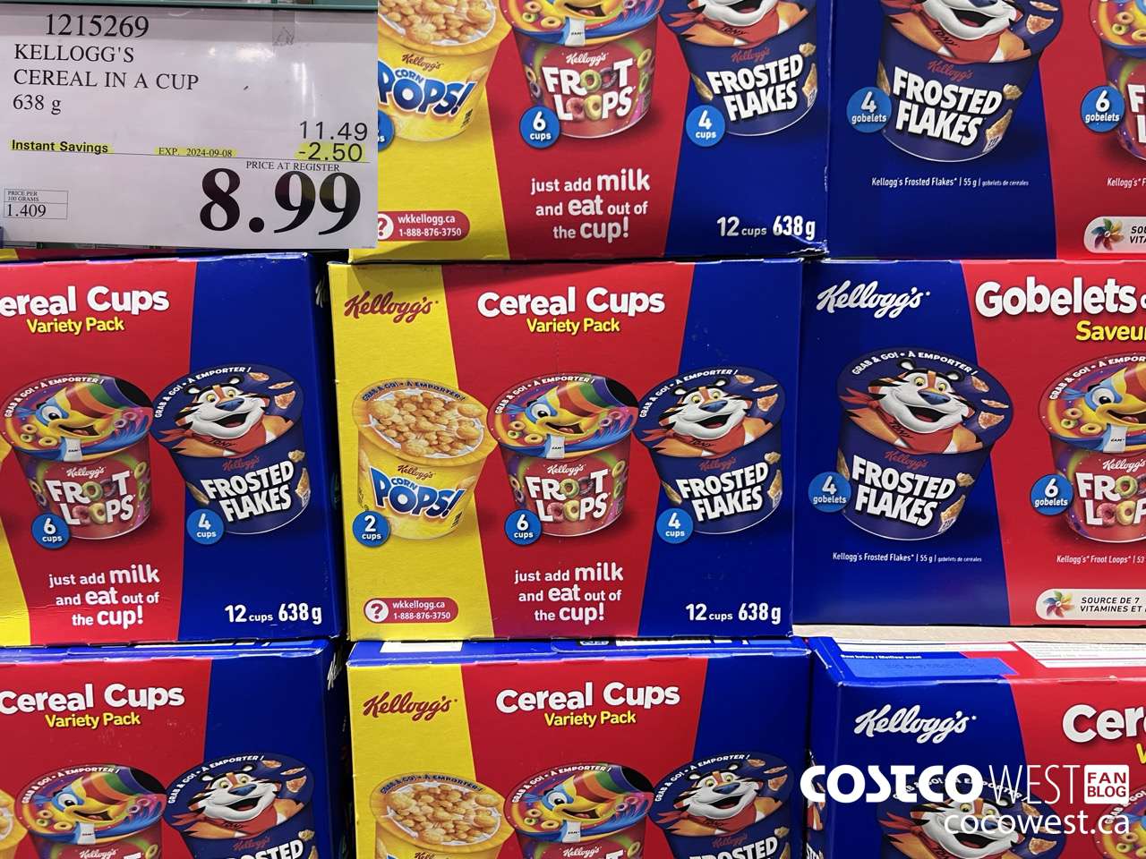 1215269 KELLOGG'S CEREAL IN A CUP 638 G ($2.50 INSTANT SAVINGS EXPIRES ON 2024-09-08) $8.99