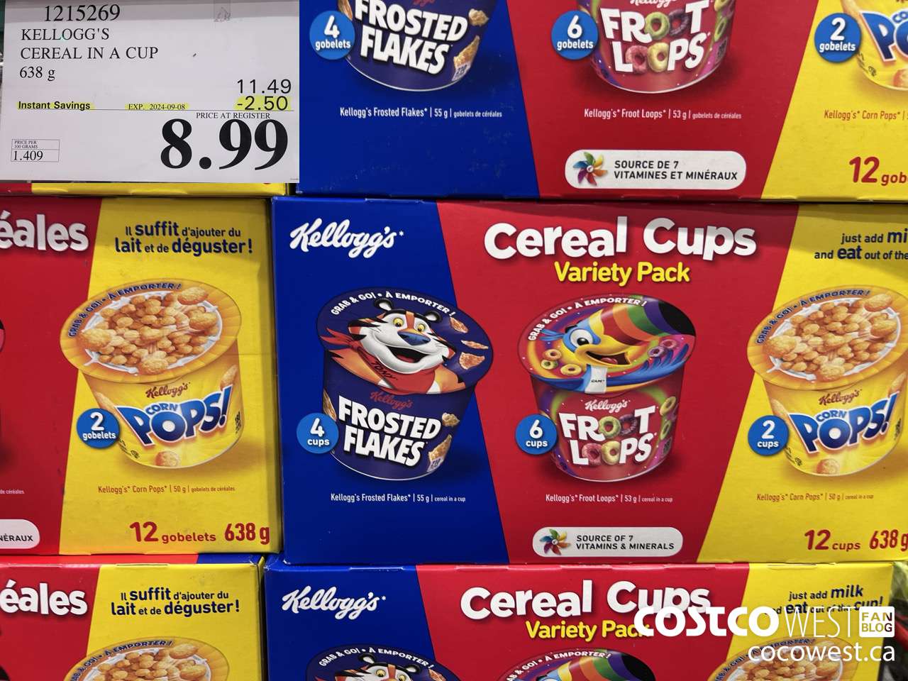 1215269 KELLOGG'S CEREAL IN A CUP 638 G ($2.50 INSTANT SAVINGS EXPIRES ON 2024-09-08) $8.99