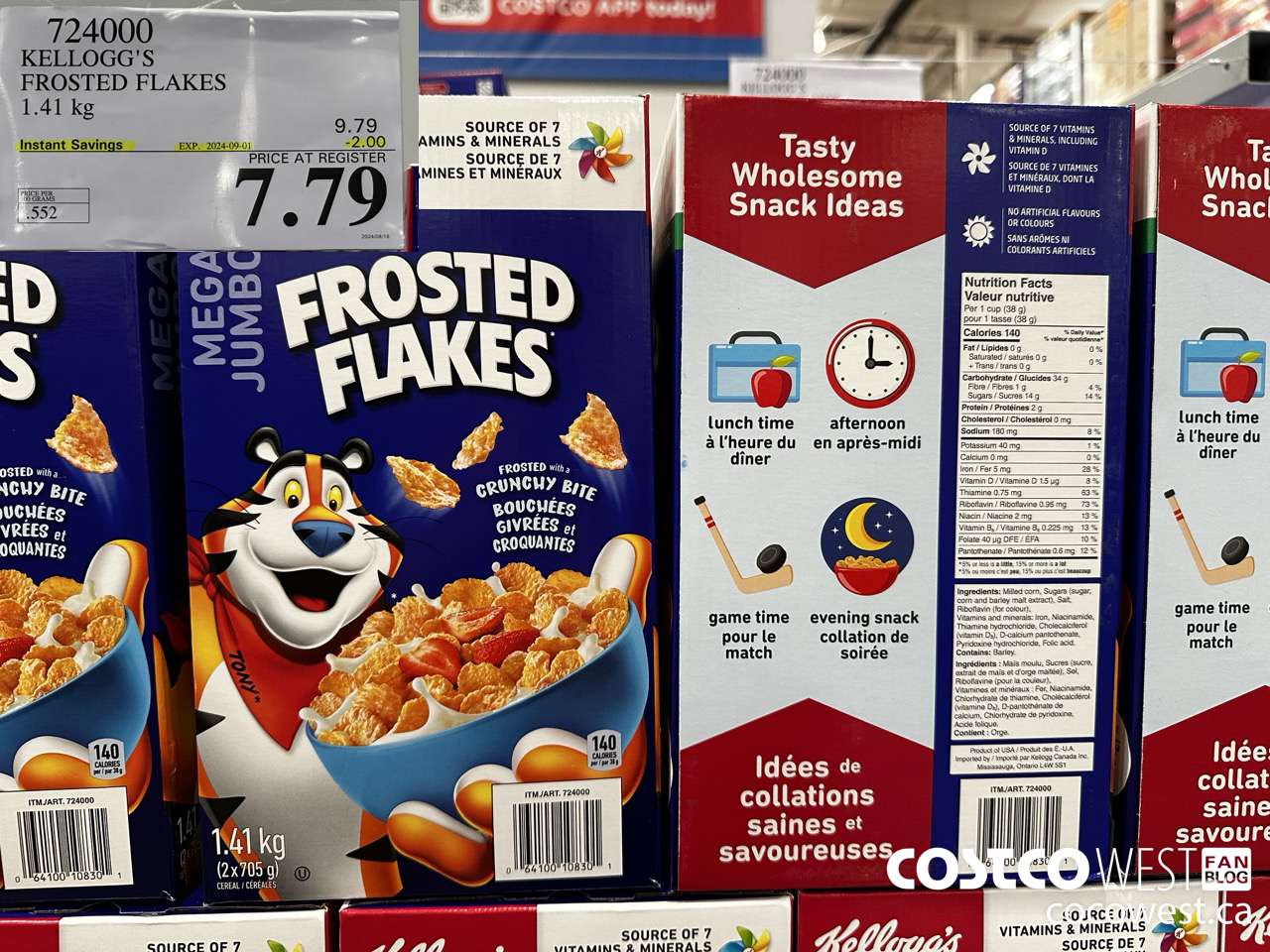 724000 KELLOGGS FROSTED FLAKES MEGA 1.41 kg ($2.00 INSTANT SAVINGS EXPIRES ON 2024-09-01) $7.79
