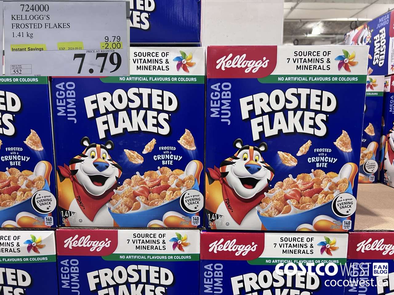 724000 KELLOGGS FROSTED FLAKES MEGA 1.41 kg ($2.00 INSTANT SAVINGS EXPIRES ON 2024-09-01) $7.79