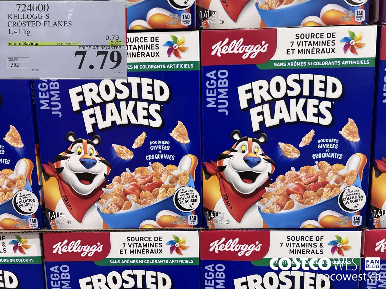 724000 KELLOGGS FROSTED FLAKES MEGA 1.41 kg ($2.00 INSTANT SAVINGS EXPIRES ON 2024-09-01) $7.79