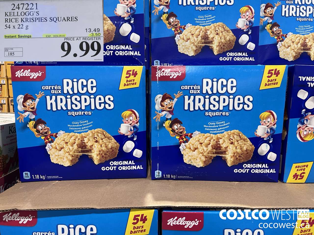 247221 KELLOGG'S RICE KRISPIES SQUARES 54 X 22 G ($3.50 INSTANT SAVINGS EXPIRES ON 2024-09-01) $9.99