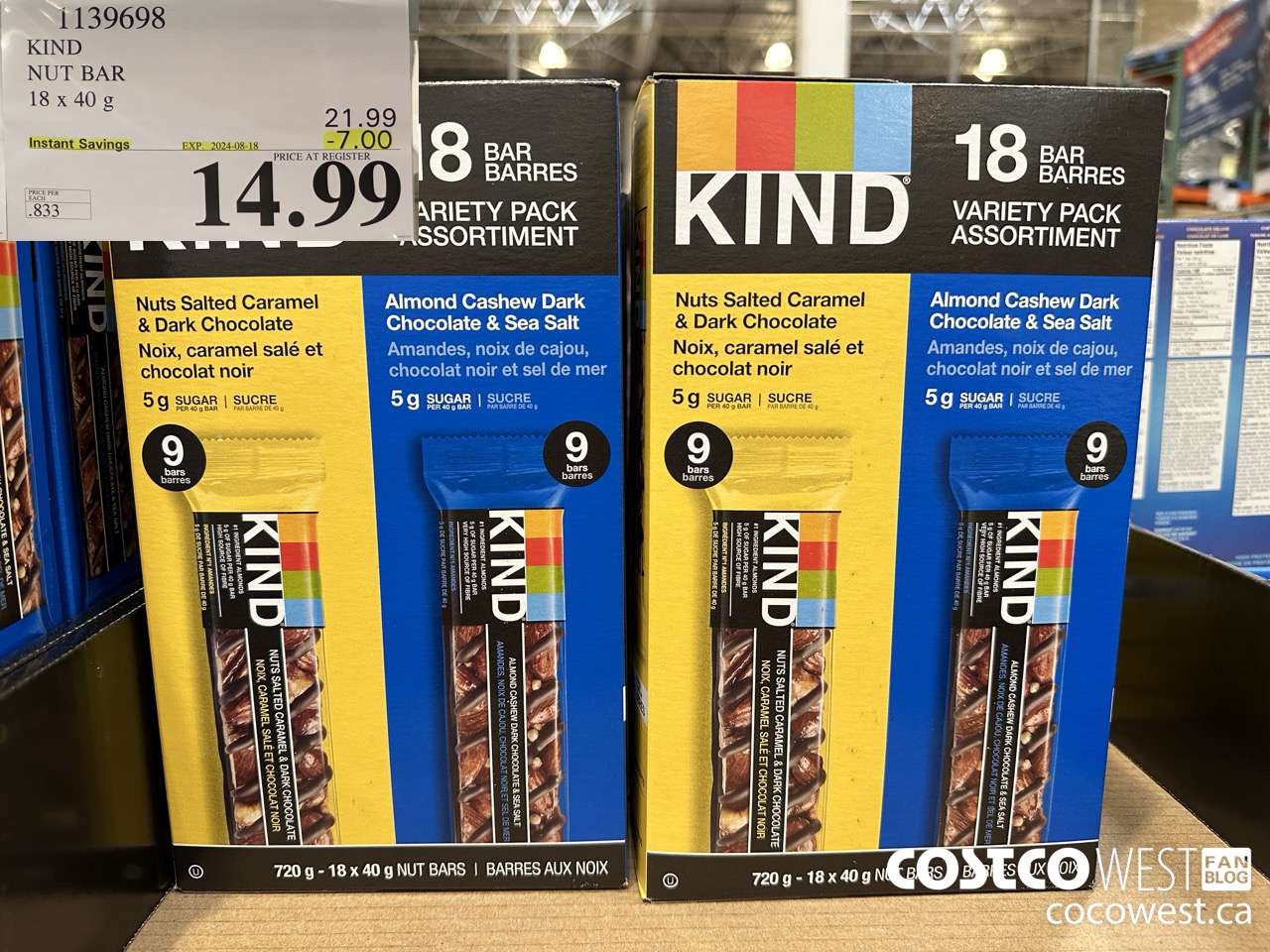 1139698 KIND NUT BAR 18 x 40 g ($7.00 INSTANT SAVINGS EXPIRES ON 2024-08-18) $14.99