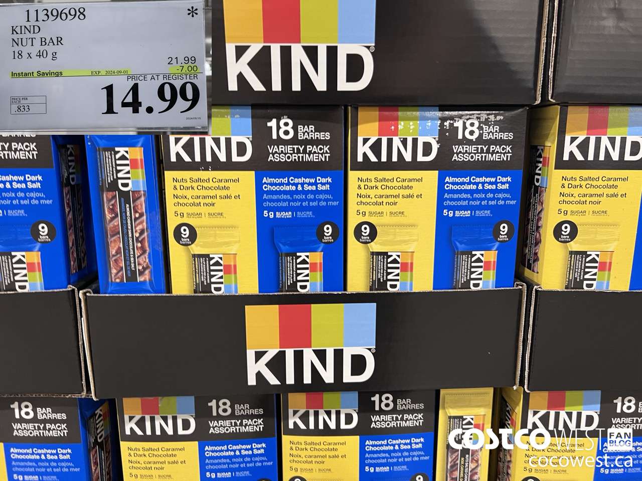 1139698 KIND NUT BAR 18 x 40 g ($7.00 INSTANT SAVINGS EXPIRES ON 2024-09-01) $14.99