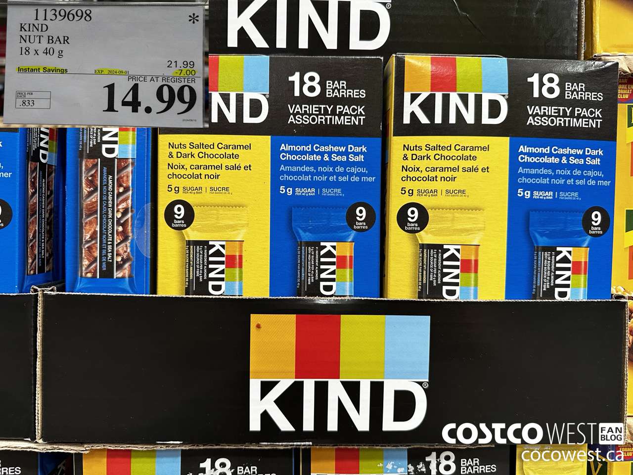 1139698 KIND NUT BAR 18 x 40 g ($7.00 INSTANT SAVINGS EXPIRES ON 2024-09-01) $14.99