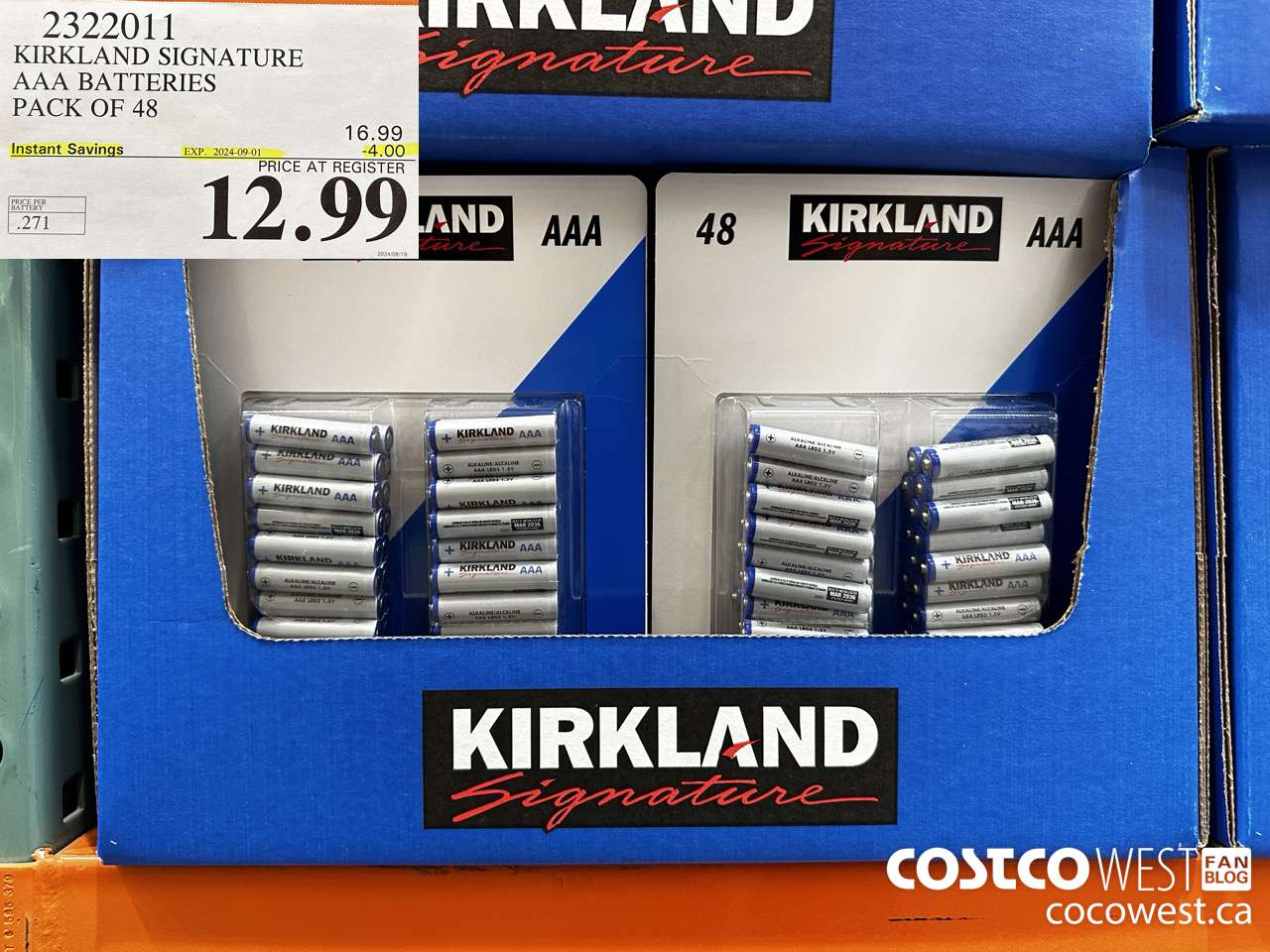 2322011 KIRKLAND SIGNATURE AAA BATTERIES PACK OF 48 ($4.00 INSTANT SAVINGS EXPIRES ON 2024-09-01) $12.99