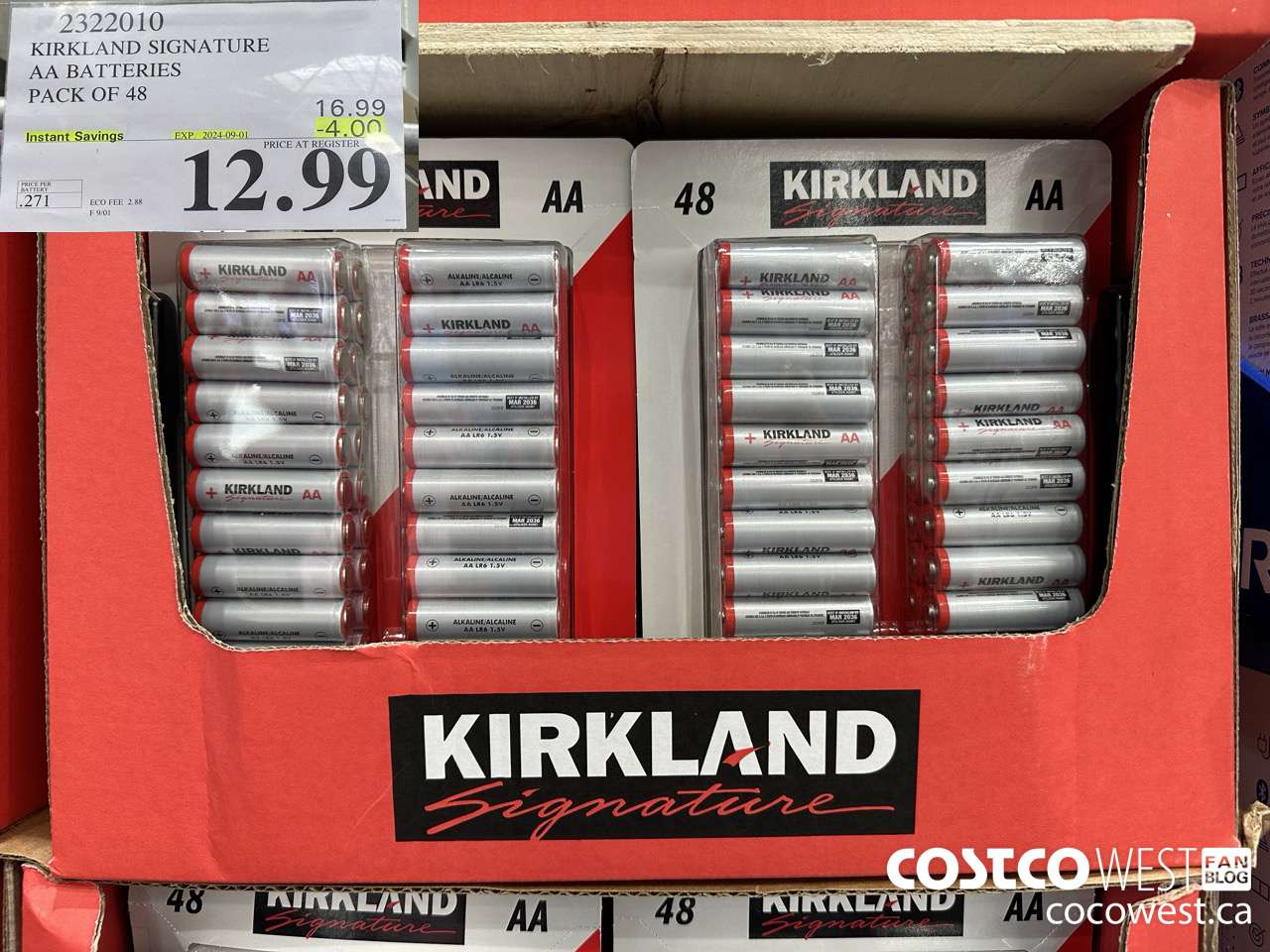 2322010 KIRKLAND SIGNATURE AA BATTERIES PACK OF 48 ($4.00 INSTANT SAVINGS EXPIRES ON 2024-09-01) $12.99