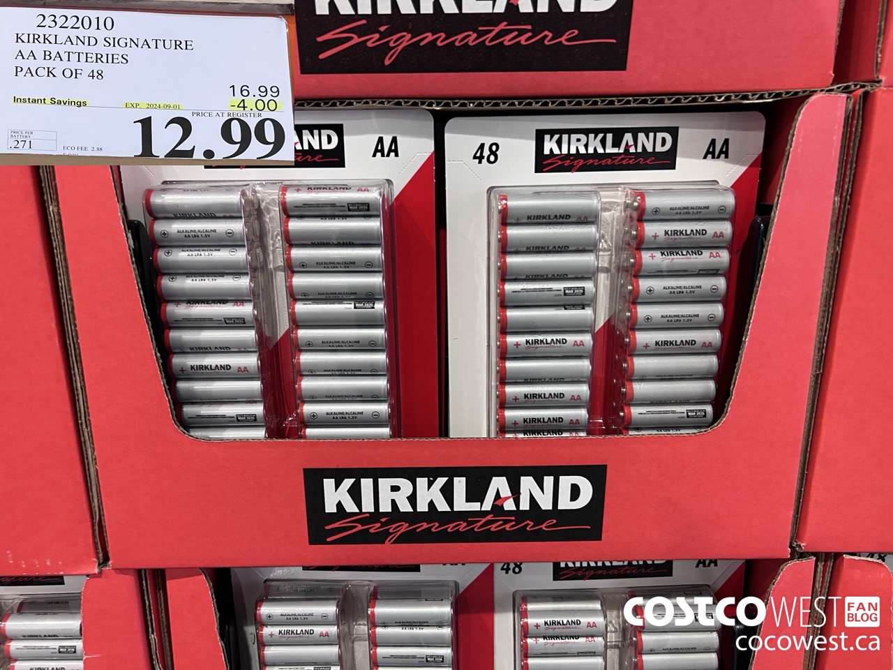 2322010 KIRKLAND SIGNATURE AA BATTERIES PACK OF 48 ($4.00 INSTANT SAVINGS EXPIRES ON 2024-09-01) $12.99