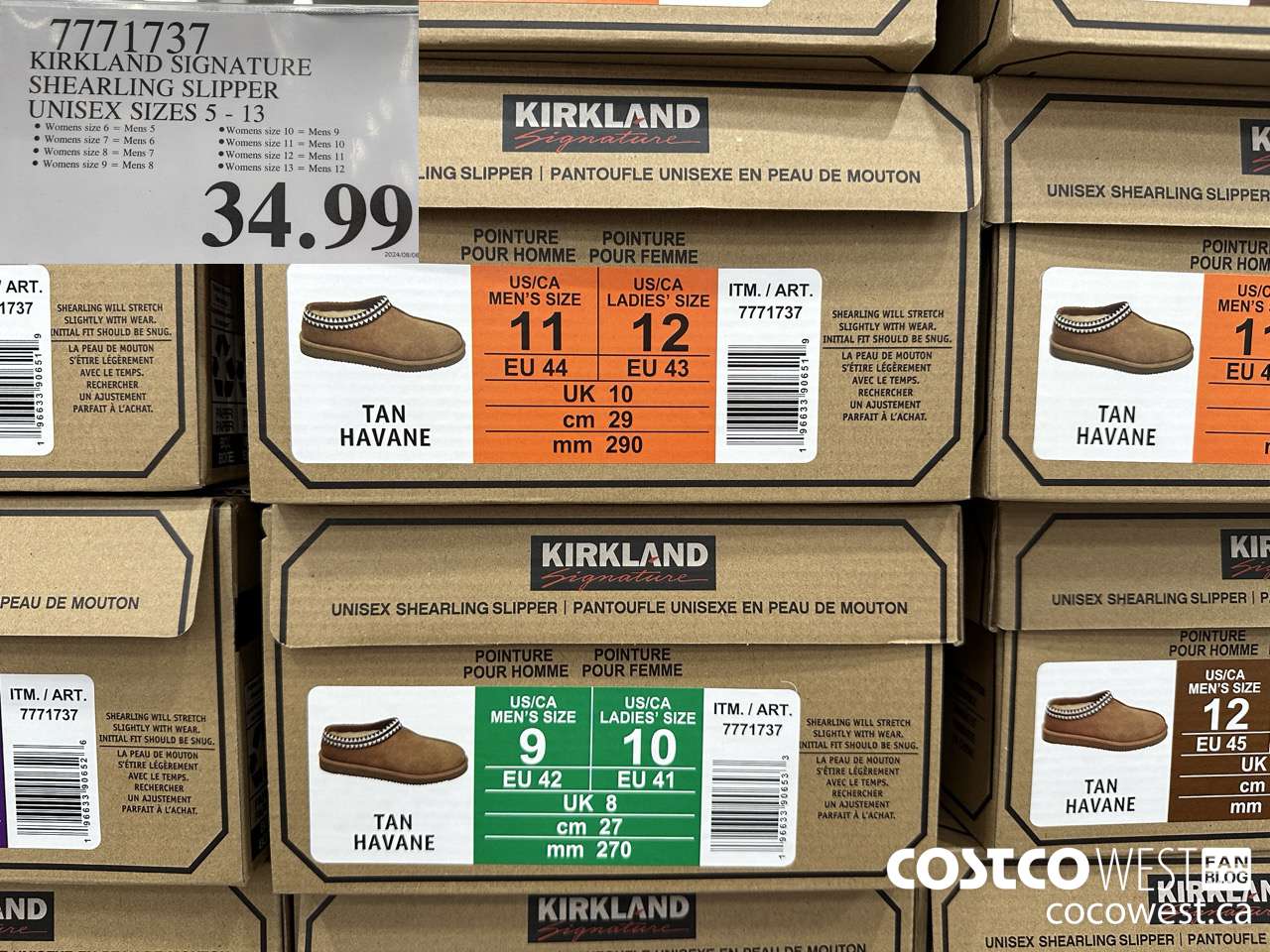 7771737 KIRKLAND SIGNATURE SHEARLING SLIPPER UNISEX SIES 5-13 $34.99