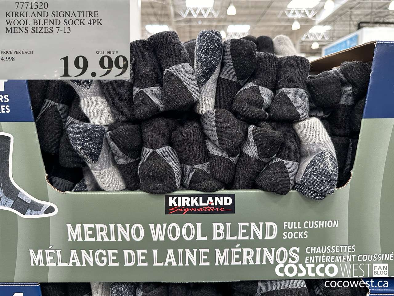 7771320 KIRKLAND SIGNATURE WOOL BLEND SOCK 4PK MENS SIZES 7-13 $19.99