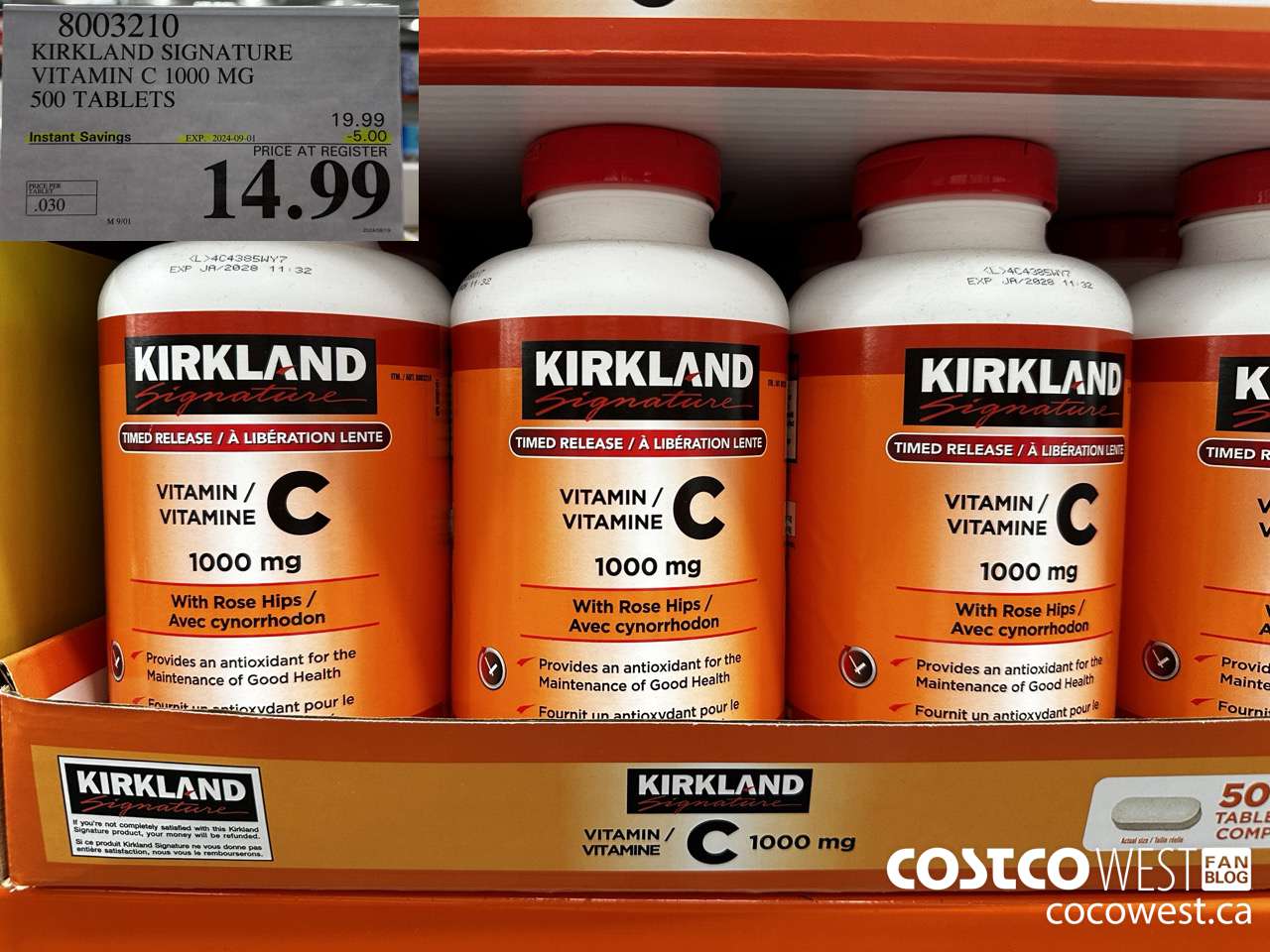 8003210 KIRKLAND SIGNATURE VITAMIN C 1000 MG 500 TABLETS ($5.00 INSTANT SAVINGS EXPIRES ON 2024-09-01) $14.99