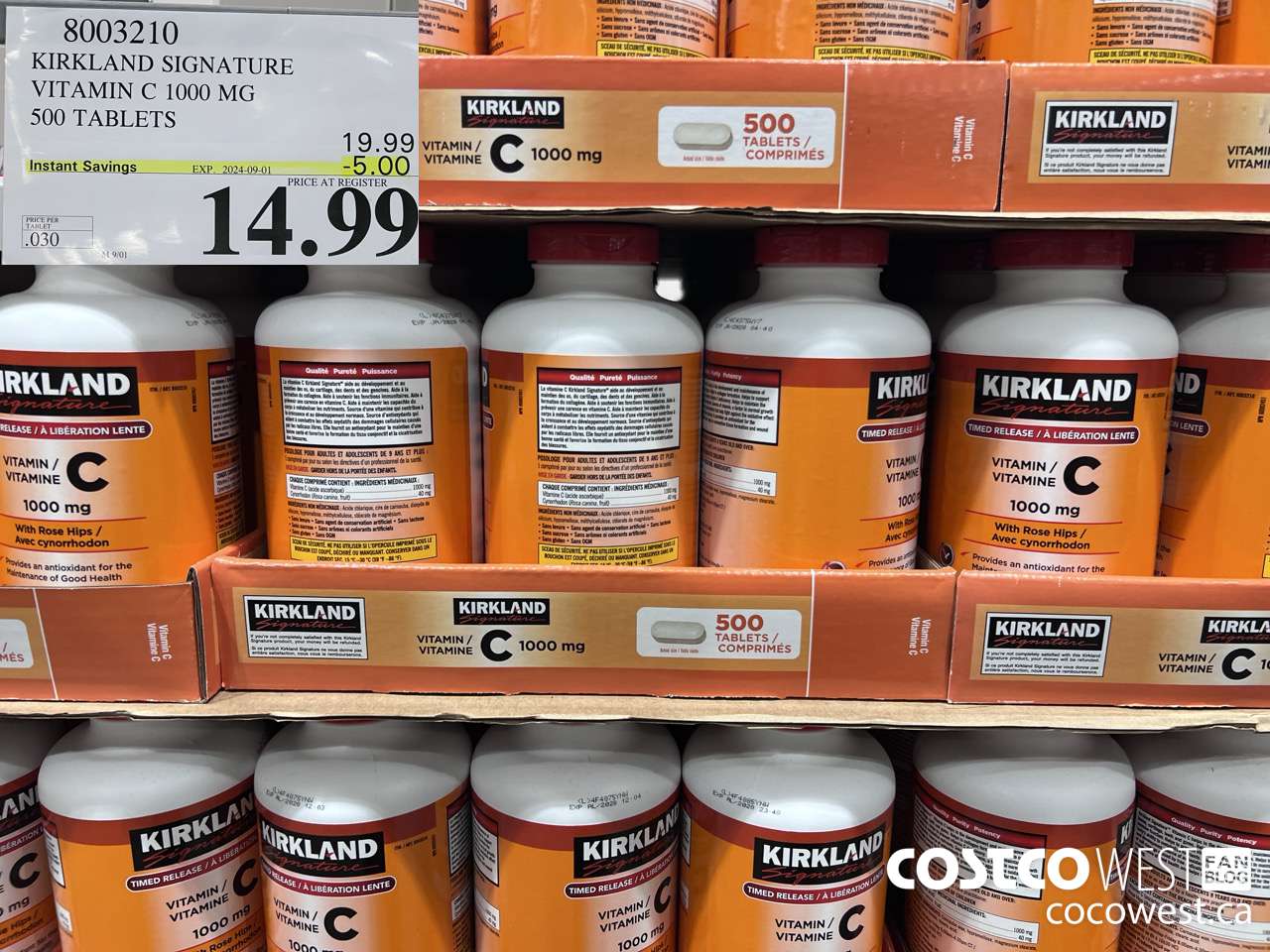 8003210 KIRKLAND SIGNATURE VITAMIN C 1000 MG 500 TABLETS ($5.00 INSTANT SAVINGS EXPIRES ON 2024-09-01) $14.99