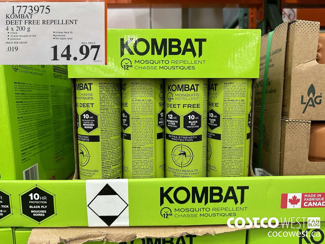 1773975 KOMBAT DEET FREE REPELLENT 4 x 200 g $14.97