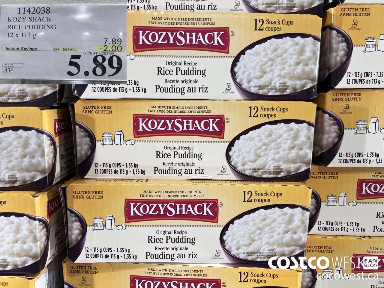 1142038 KOZY SHACK RICE PUDDING 12 x 113 g ($2.00 INSTANT SAVINGS EXPIRES ON 2024-09-01) $5.89