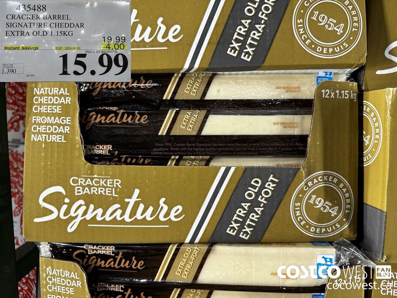 435488 KRAFT EXTRA OLD CHEDDAR 1.15 KG ($4.00 INSTANT SAVINGS EXPIRES ON 2024-09-01) $15.99