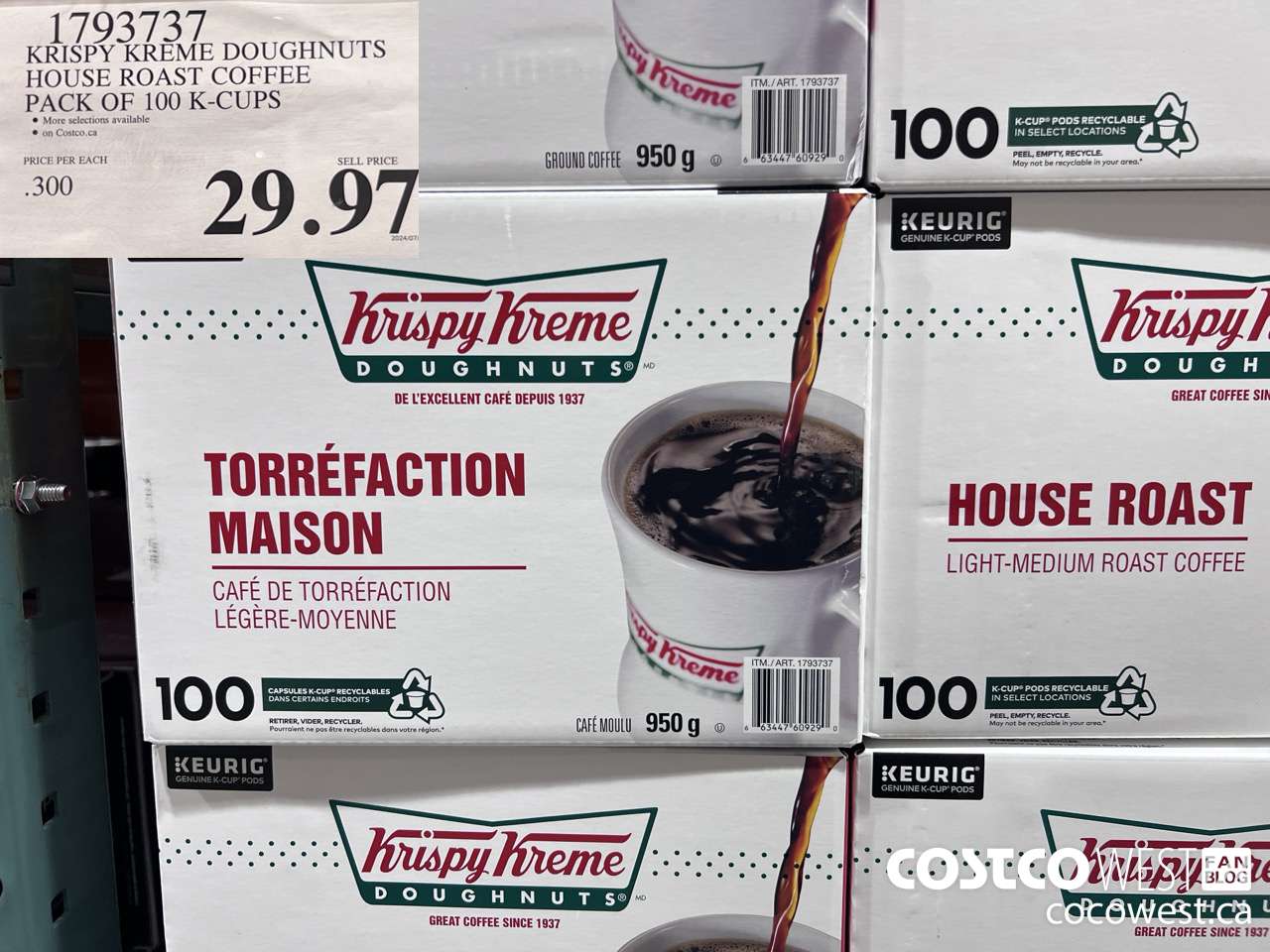 1793737 KRISPY KREME DOUGHNUTS HOUSE ROAST COFFEE PACK OF 100 K-CUPS $29.97