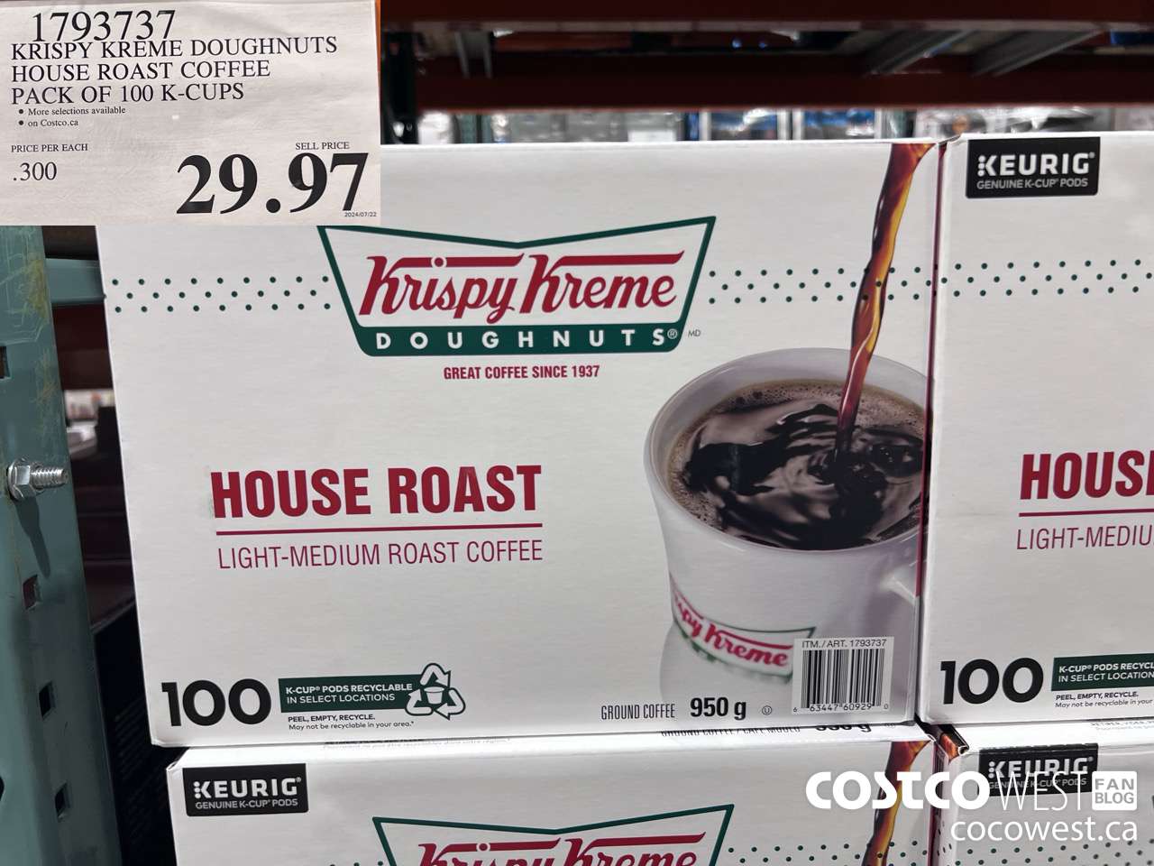 1793737 KRISPY KREME DOUGHNUTS HOUSE ROAST COFFEE PACK OF 100 K-CUPS $29.97