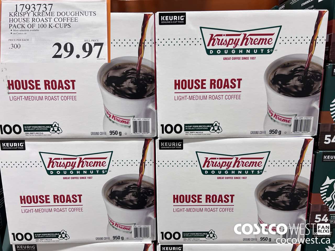1793737 KRISPY KREME DOUGHNUTS HOUSE ROAST COFFEE PACK OF 100 K-CUPS $29.97
