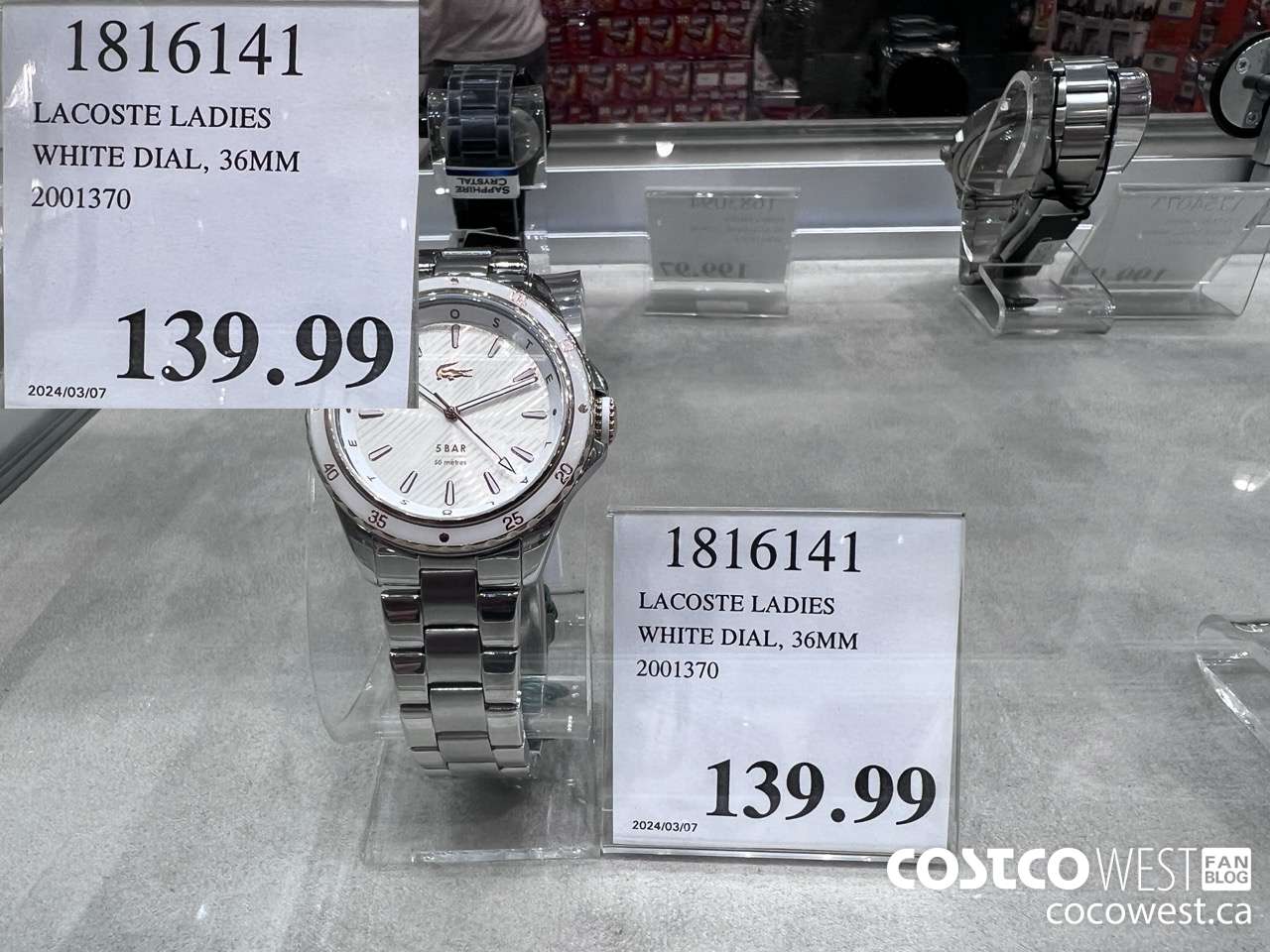 1816141 LACOSTE LADIES WHITE DIAL, 36MM 2001370 $139.99