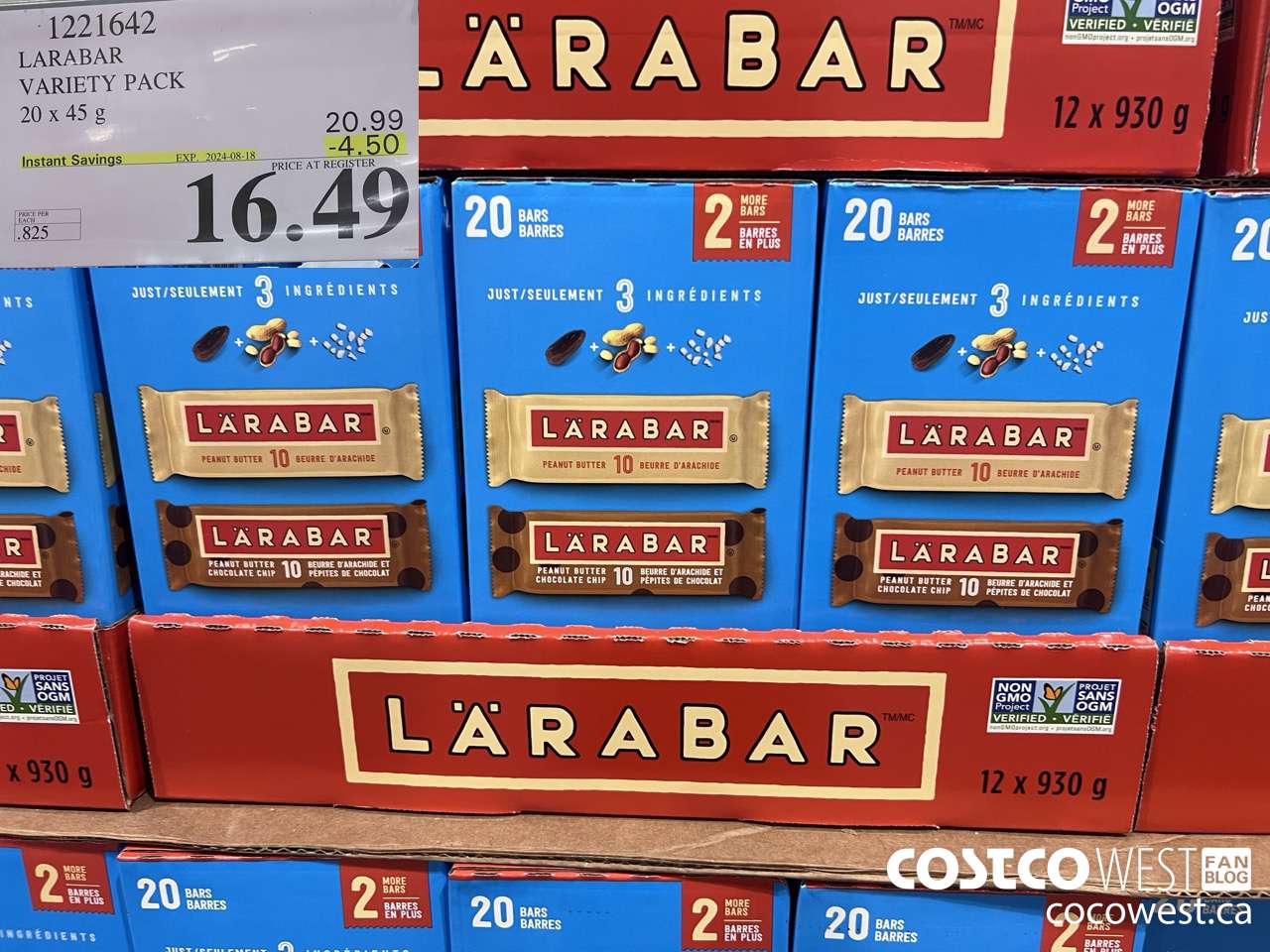 1221642 LARABAR VARIETY PACK 20 x 45 g ($4.50 INSTANT SAVINGS EXPIRES ON 2024-08-18) $16.49