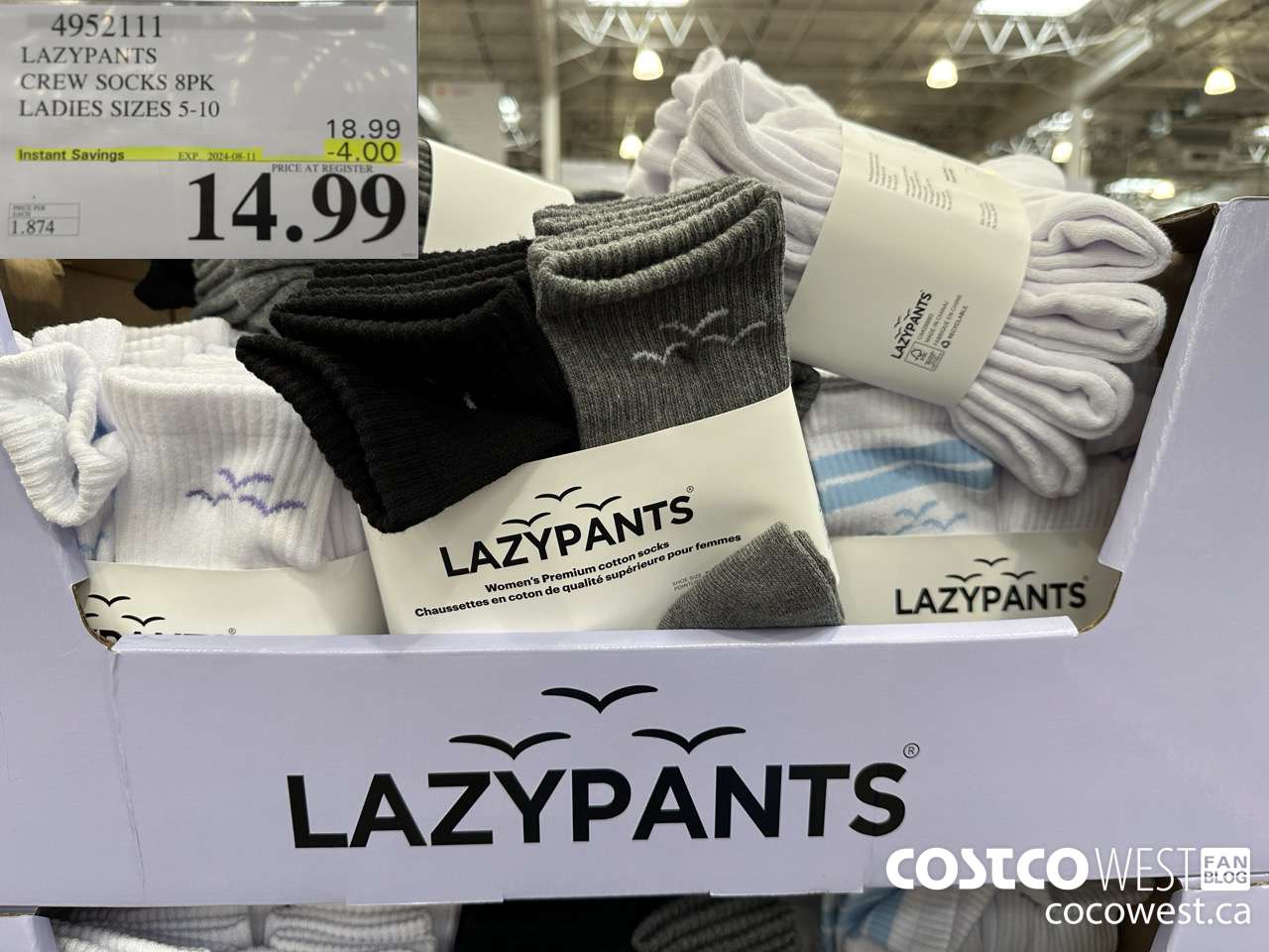 4952111 LAZYPANTS CREW SOCKS 8PK LADIES SIZES 5-10 ($4.00 INSTANT SAVINGS EXPIRES ON 2024-08-11) $14.99