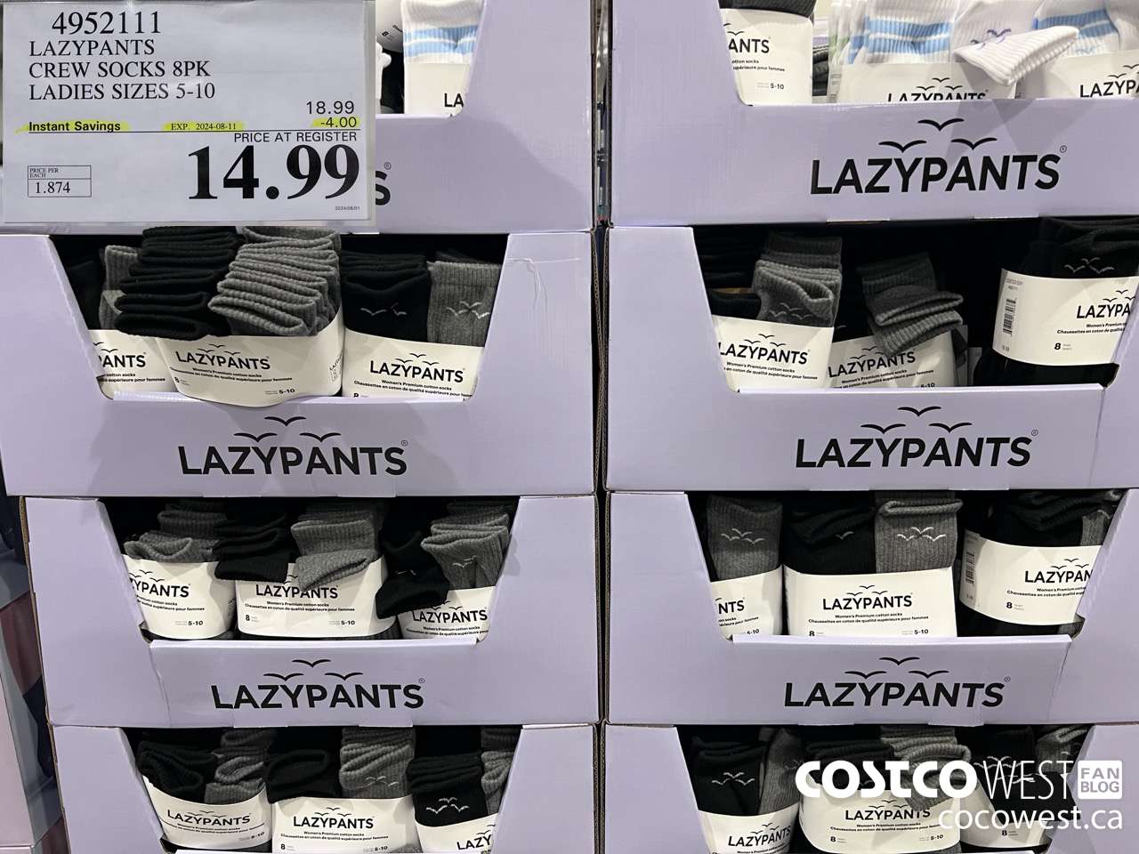 4952111 LAZYPANTS CREW SOCKS 8PK LADIES SIZES 5-10 ($4.00 INSTANT SAVINGS EXPIRES ON 2024-08-11) $14.99
