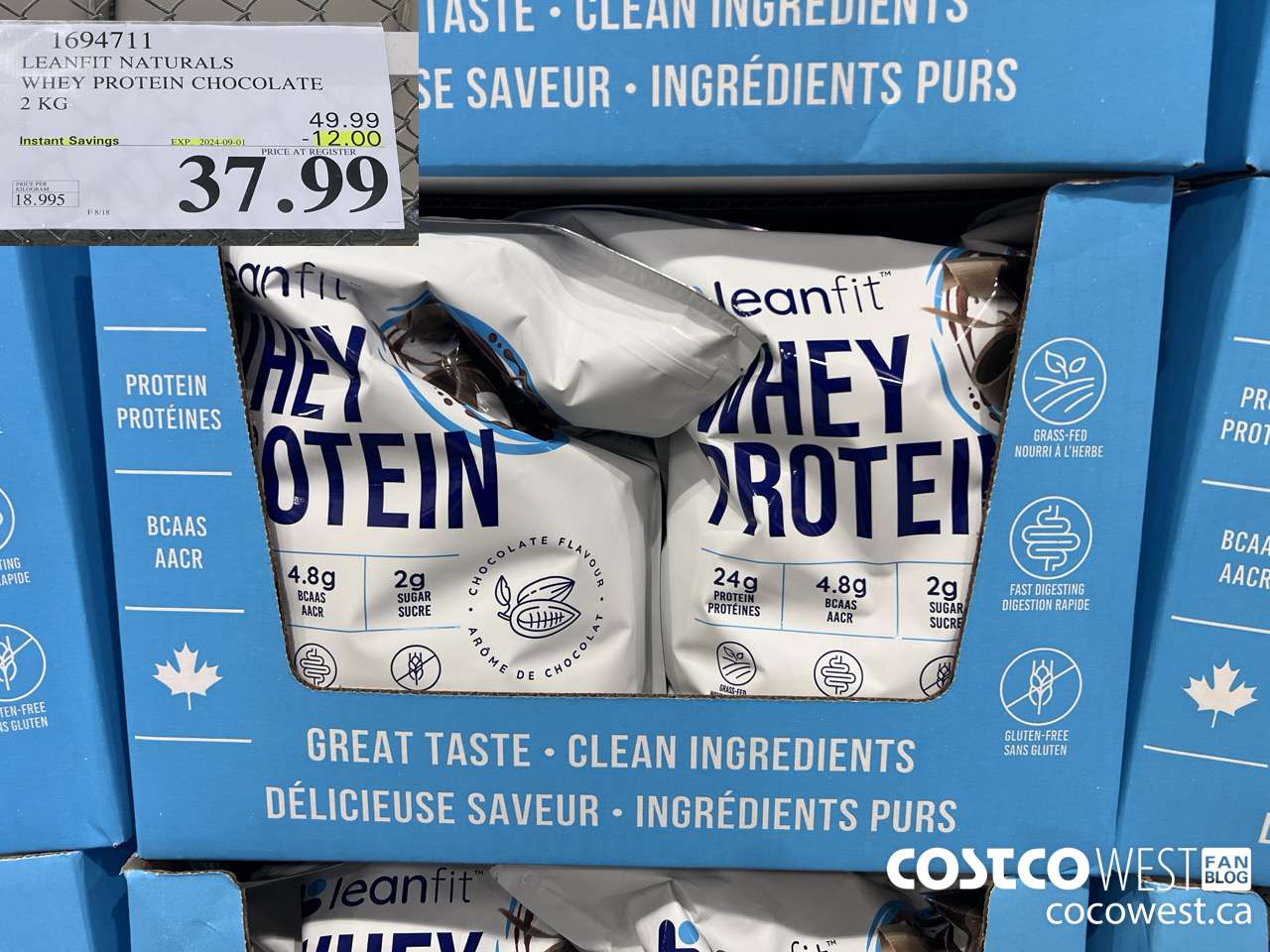 1694711 LEANFIT NATURALS WHEY PROTEIN CHOCOLATE 2 KG ($12.00 INSTANT SAVINGS EXPIRES ON 2024-09-01) $37.99