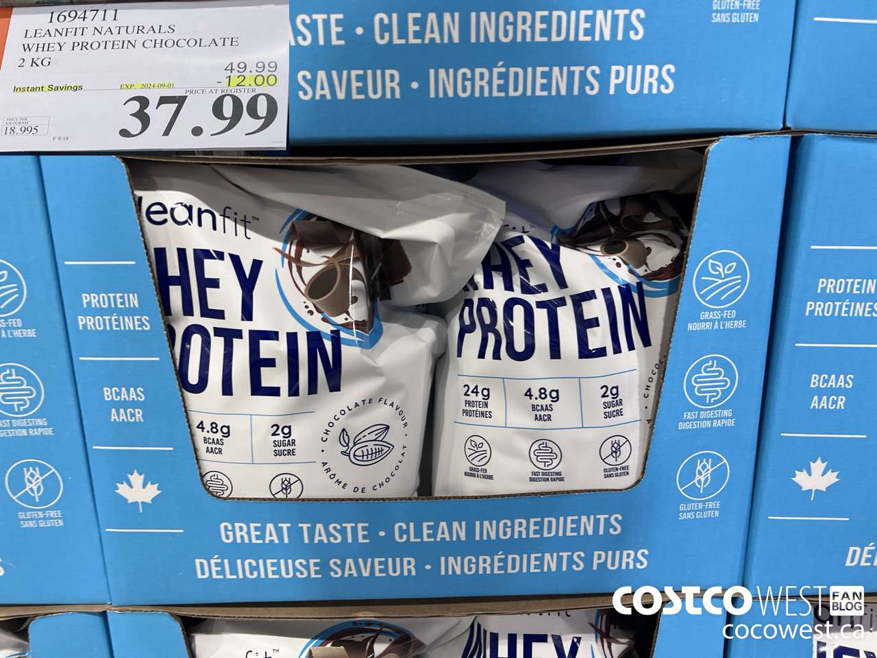 1694711 LEANFIT NATURALS WHEY PROTEIN CHOCOLATE 2 KG ($12.00 INSTANT SAVINGS EXPIRES ON 2024-09-01) $37.99