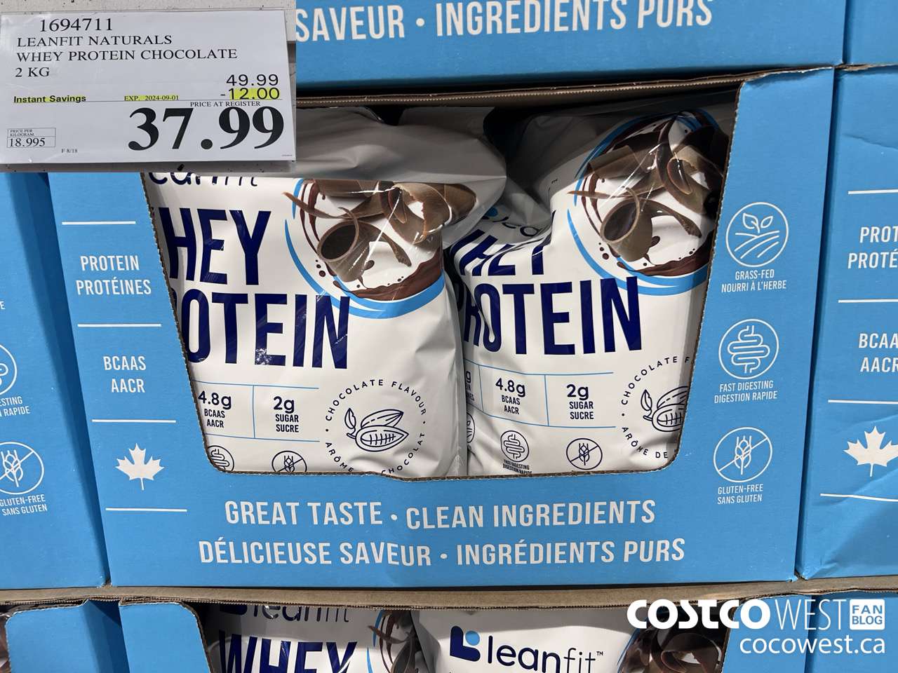 1694711 LEANFIT NATURALS WHEY PROTEIN CHOCOLATE 2 KG ($12.00 INSTANT SAVINGS EXPIRES ON 2024-09-01) $37.99