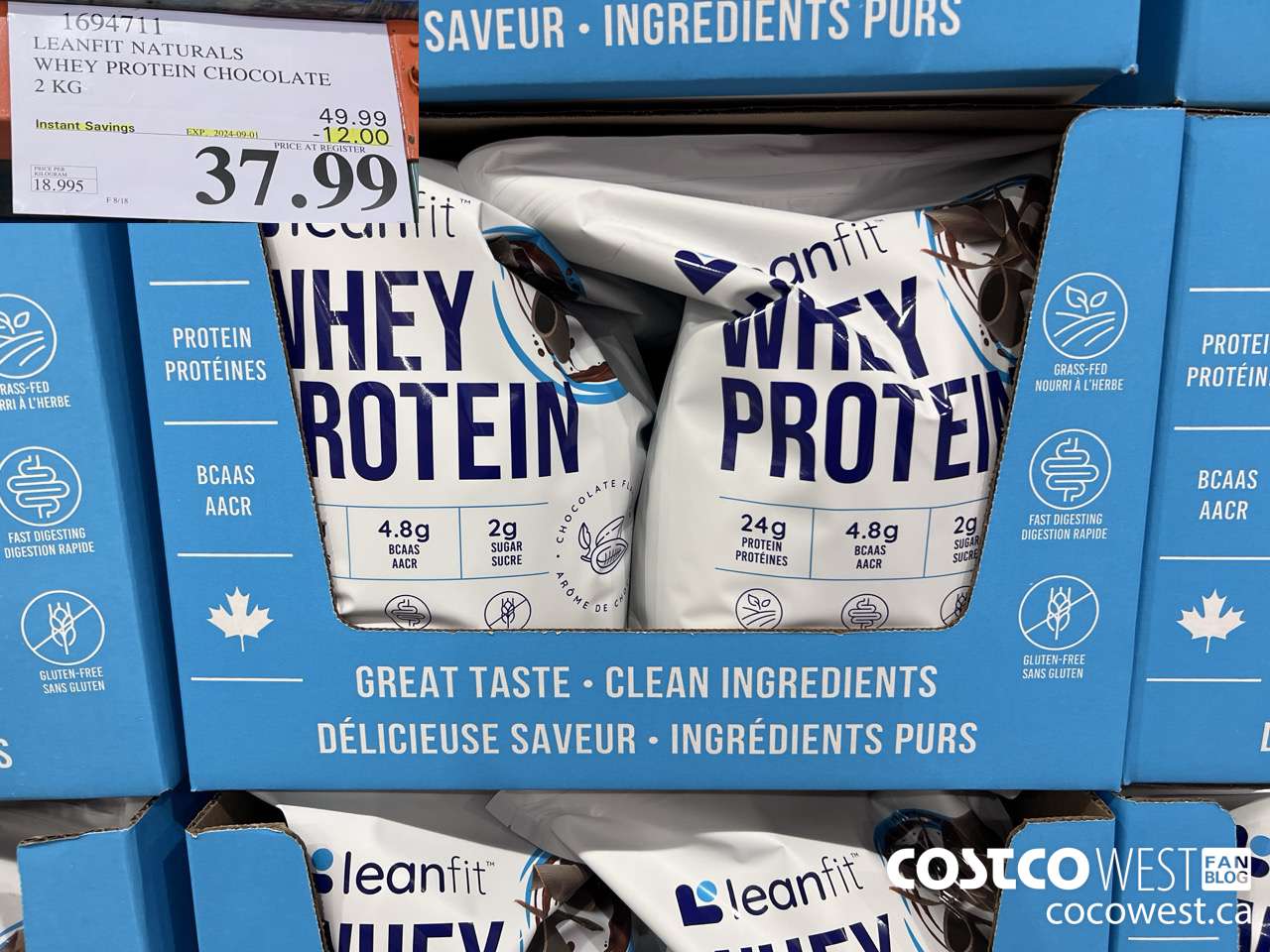 1694711 LEANFIT NATURALS WHEY PROTEIN CHOCOLATE 2 KG ($12.00 INSTANT SAVINGS EXPIRES ON 2024-09-01) $37.99
