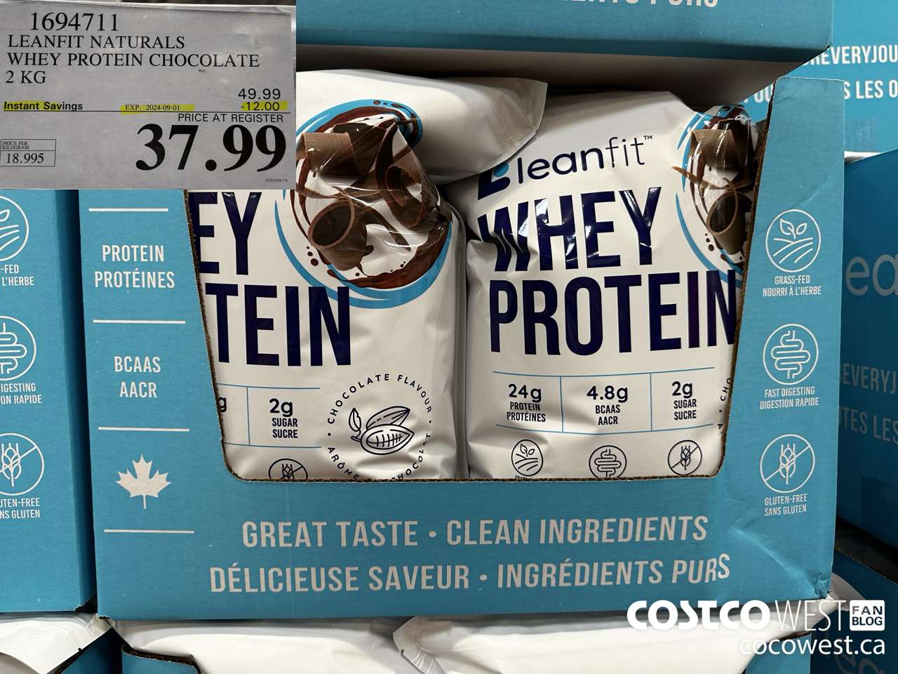 1694711 LEANFIT NATURALS WHEY PROTEIN CHOCOLATE 2 KG ($12.00 INSTANT SAVINGS EXPIRES ON 2024-09-01) $37.99
