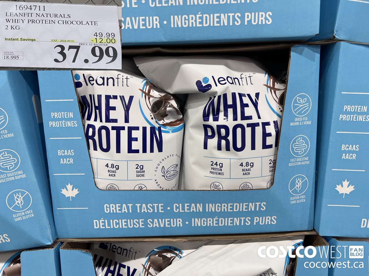 1694711 LEANFIT NATURALS WHEY PROTEIN CHOCOLATE 2 KG ($12.00 INSTANT SAVINGS EXPIRES ON 2024-09-01) $37.99
