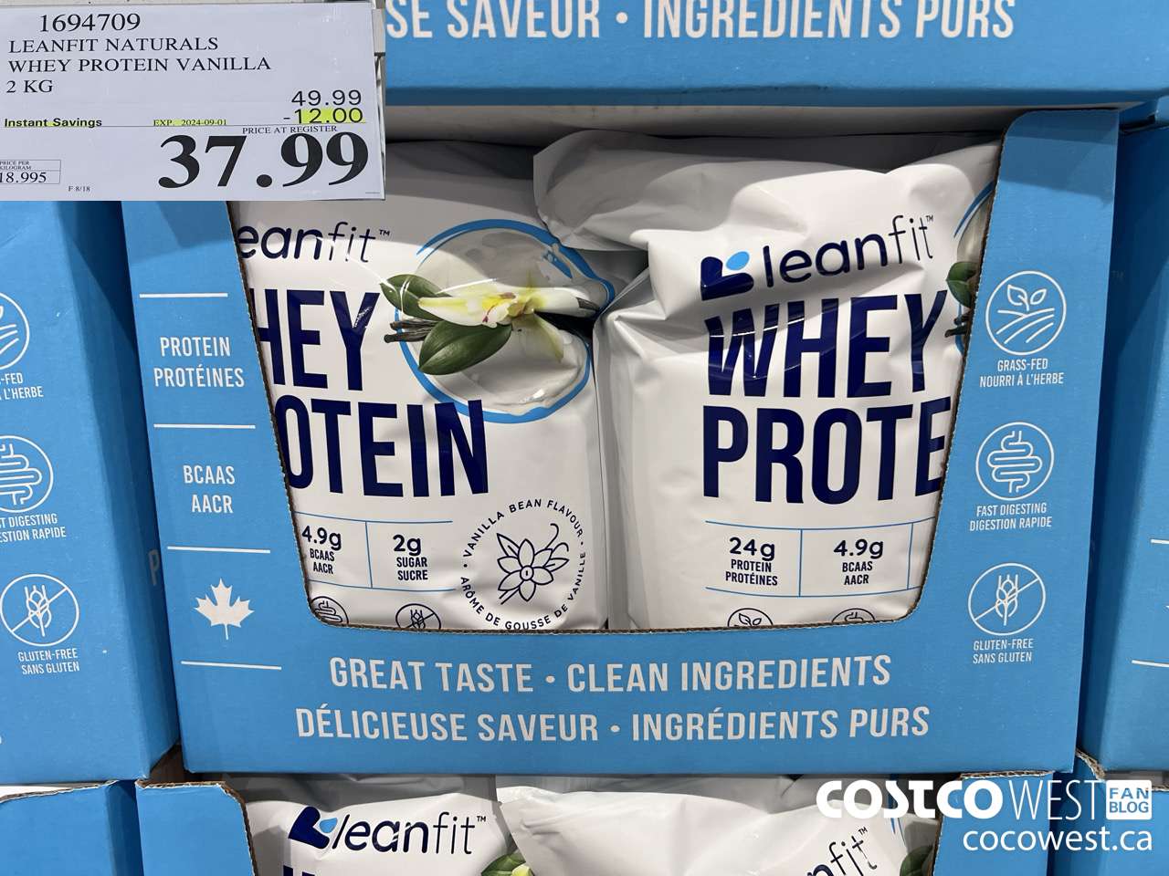 1694709 LEANFIT NATURALS WHEY PROTEIN VANILLA 2 KG ($12.00 INSTANT SAVINGS EXPIRES ON 2024-09-01) $37.99