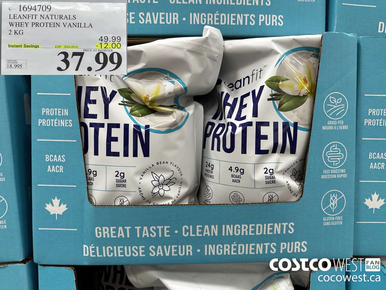 1694709 LEANFIT NATURALS WHEY PROTEIN VANILLA 2 KG ($12.00 INSTANT SAVINGS EXPIRES ON 2024-09-01) $37.99