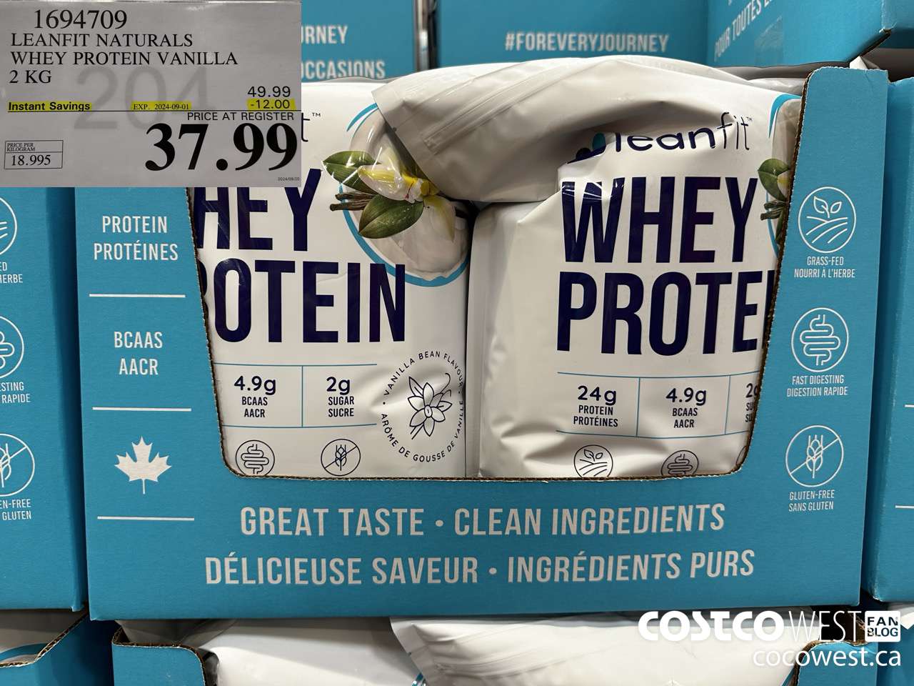 1694709 LEANFIT NATURALS WHEY PROTEIN VANILLA 2 KG ($12.00 INSTANT SAVINGS EXPIRES ON 2024-09-01) $37.99