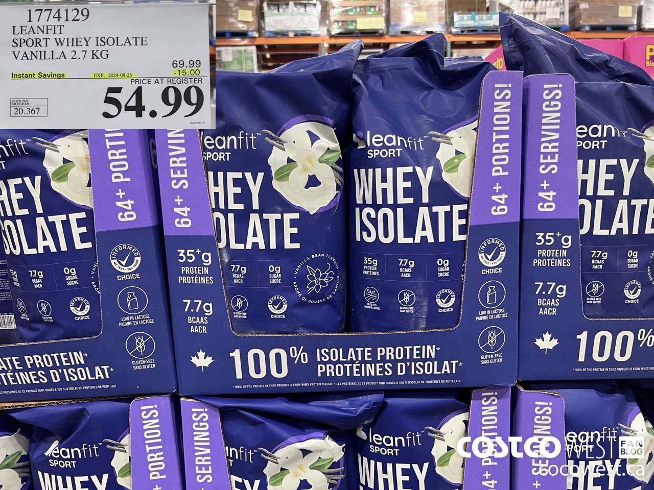 1774129 LEANFIT SPORT WHEY ISOLATE VANILLA 2.7 KG ($15.00 INSTANT SAVINGS EXPIRES ON 2024-08-25) $54.99