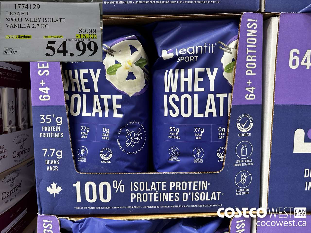 1774129 LEANFIT SPORT WHEY ISOLATE VANILLA 2.7 KG ($15.00 INSTANT SAVINGS EXPIRES ON 2024-08-25) $54.99