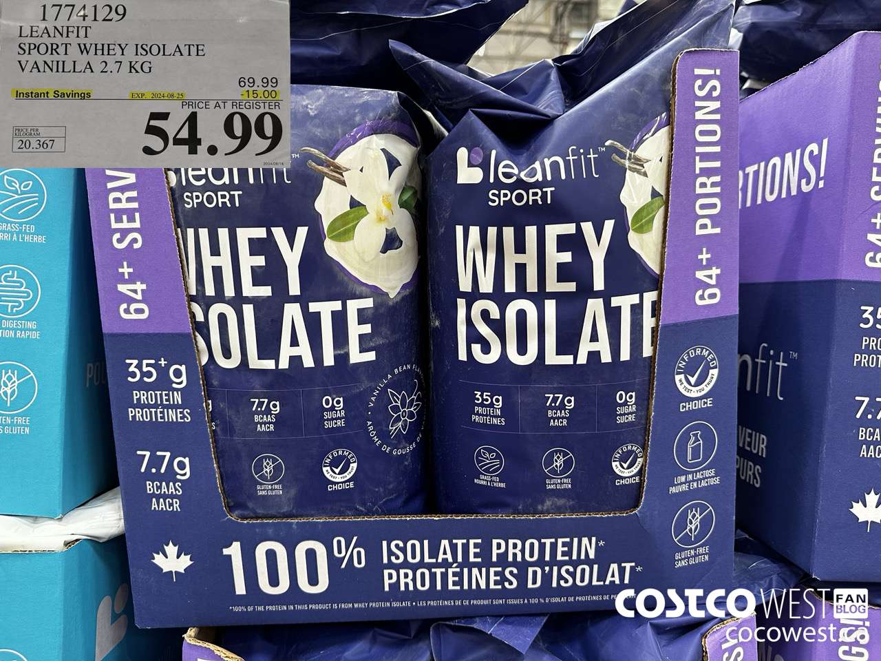 1774129 LEANFIT SPORT WHEY ISOLATE VANILLA 2.7 KG ($15.00 INSTANT SAVINGS EXPIRES ON 2024-08-25) $54.99