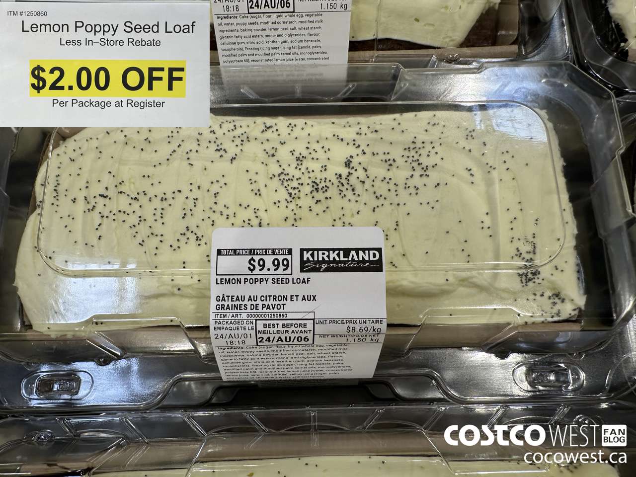 1250860 LEMON POPPY SEED LOAF ($2.00 INSTANT SAVINGS)