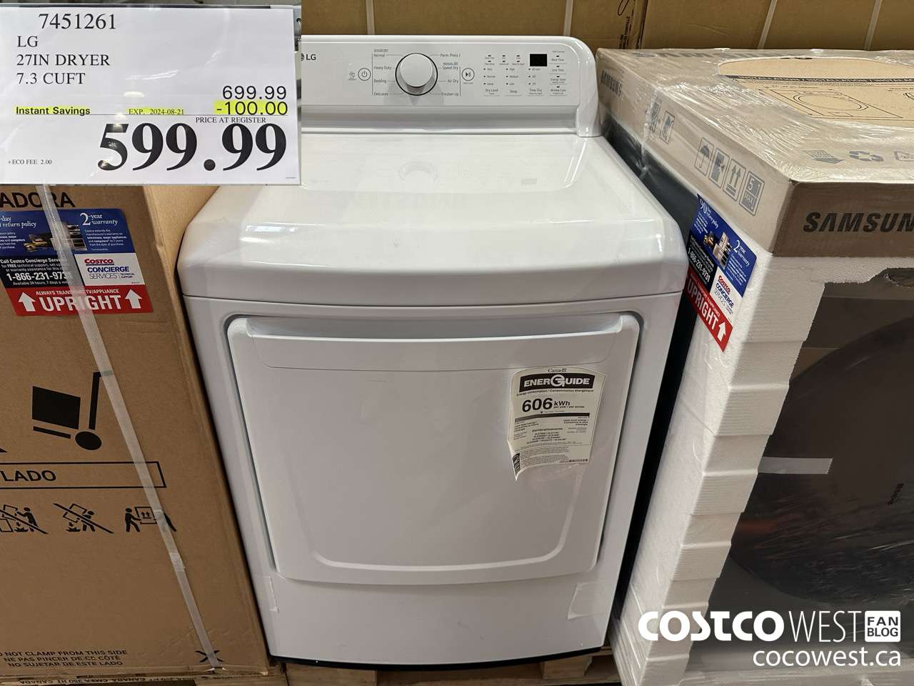 7451261 LG 27IN 7.3 CU. FT DRYER ($100.00 INSTANT SAVINGS EXPIRES ON 2024-08-21) $599.99
