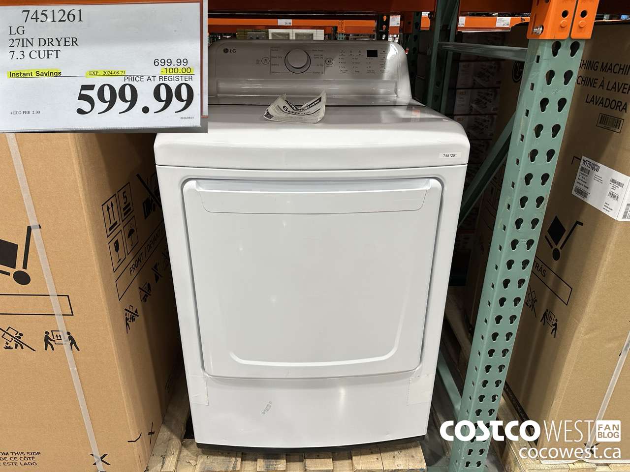 7451261 LG 27IN 7.3 CU. FT DRYER ($100.00 INSTANT SAVINGS EXPIRES ON 2024-08-21) $599.99