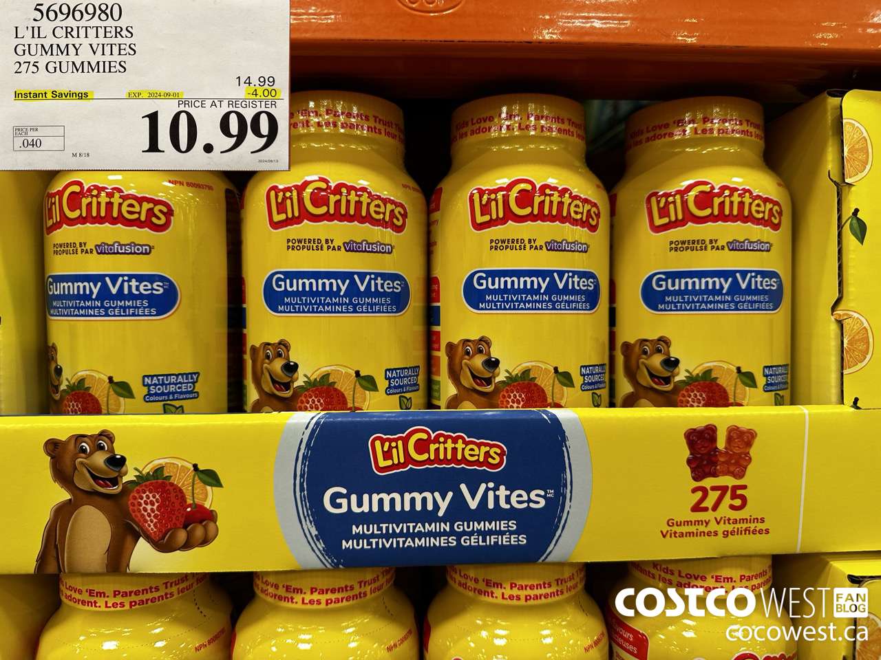 5696980 L'IL CRITTERS GUMMY VITES 275 GUMMIES ($4.00 INSTANT SAVINGS EXPIRES ON 2024-09-01) $10.99