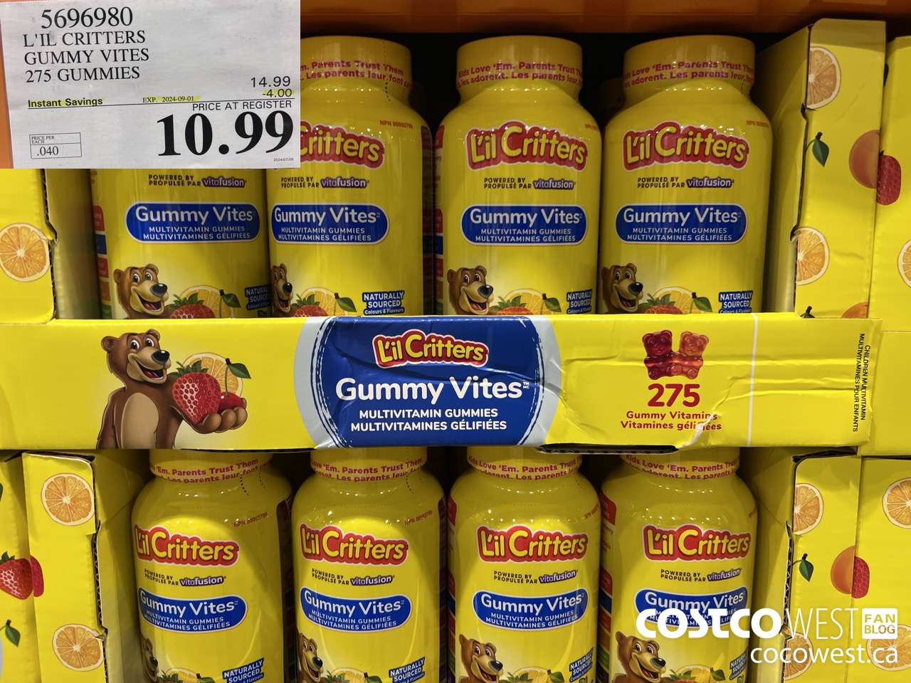 5696980 L'IL CRITTERS GUMMY VITES 275 GUMMIES ($4.00 INSTANT SAVINGS EXPIRES ON 2024-09-01) $10.99