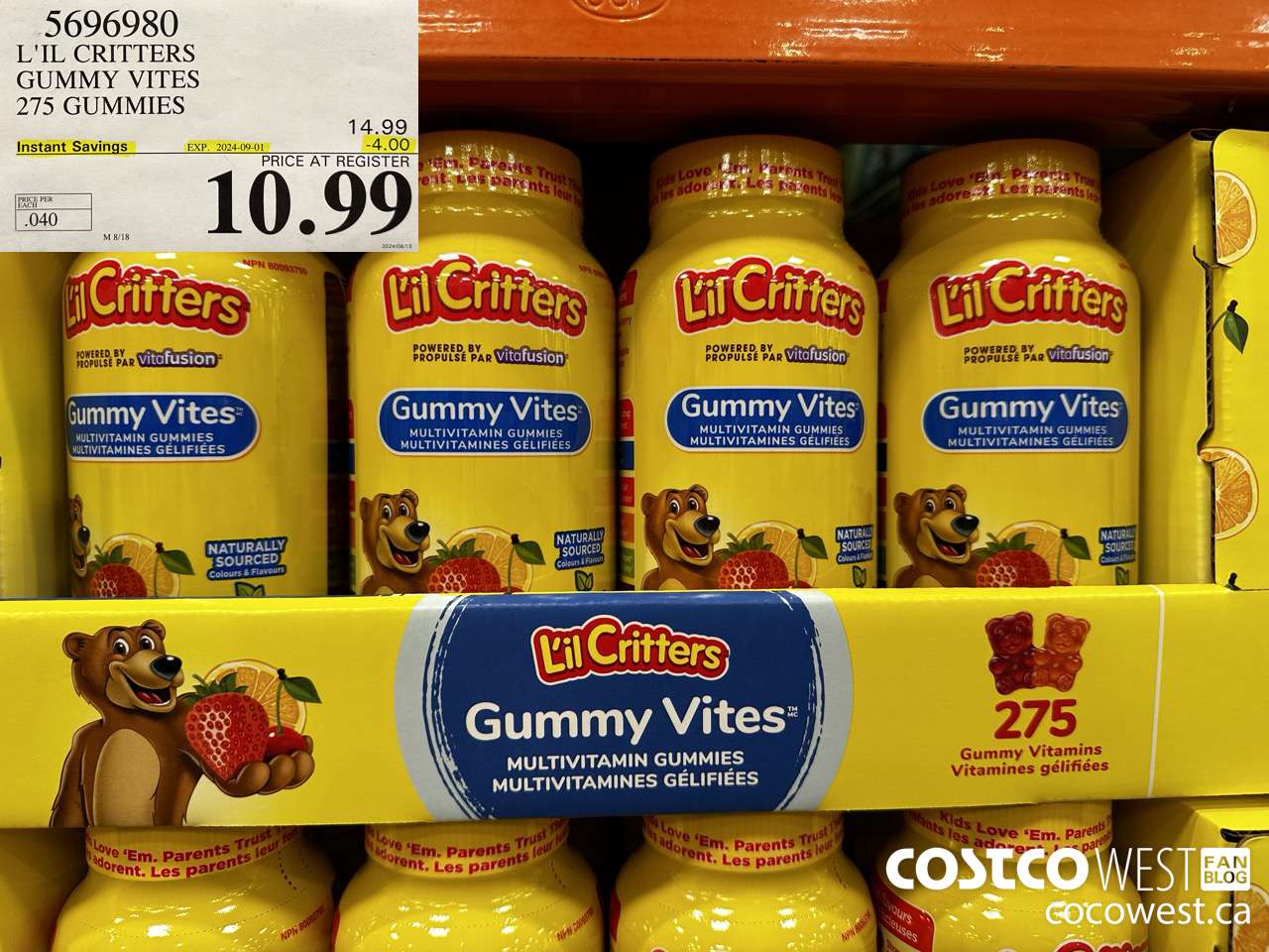 5696980 L'IL CRITTERS GUMMY VITES 275 GUMMIES ($4.00 INSTANT SAVINGS EXPIRES ON 2024-09-01) $10.99