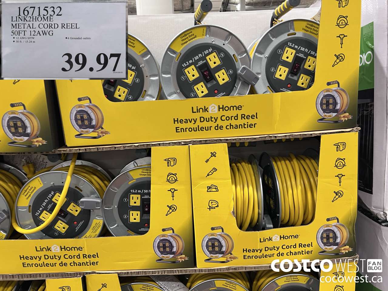 1671532 LINK2HOME METAL CORD REEL 50FT 12AWG $39.97