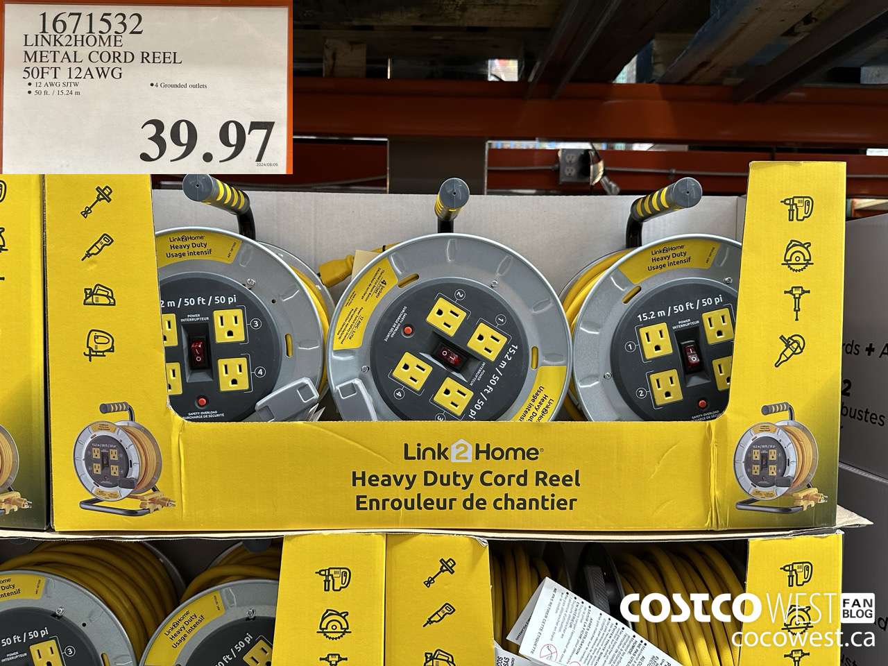 1671532 LINK2HOME METAL CORD REEL 50FT 12AWG $39.97