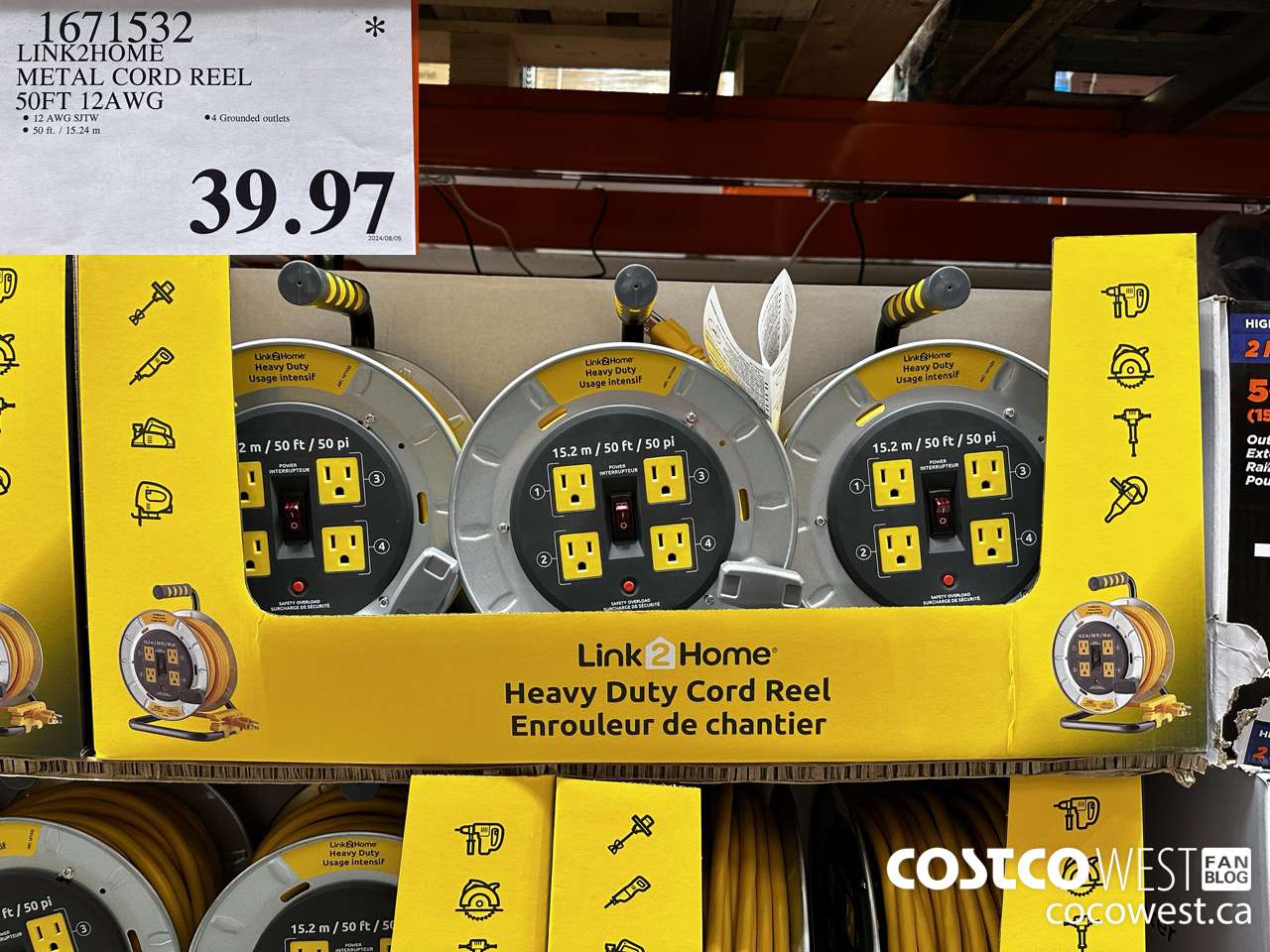 1671532 LINK2HOME METAL CORD REEL 50FT 12AWG $39.97