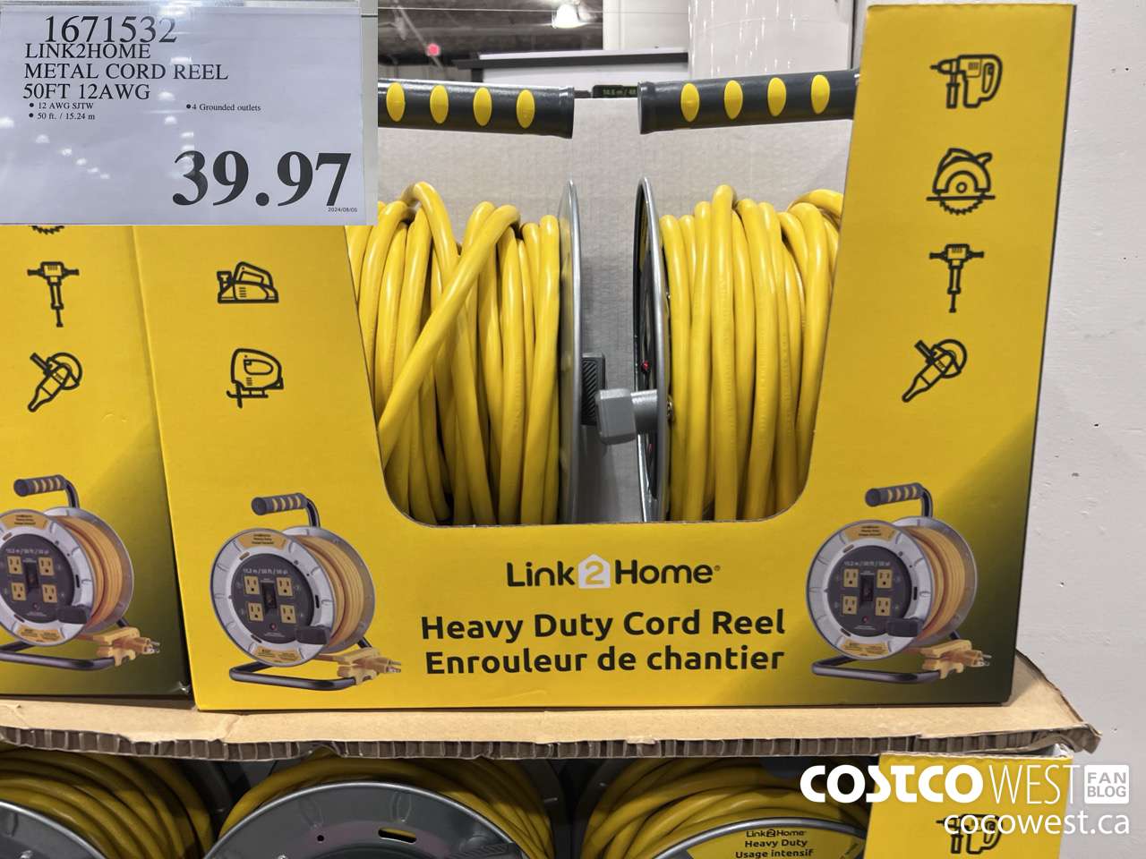 1671532 LINK2HOME METAL CORD REEL 50FT 12AWG $39.97