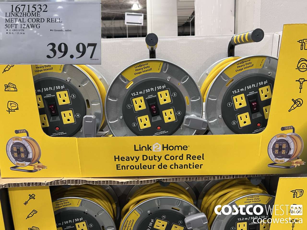 1671532 LINK2HOME METAL CORD REEL 50FT 12AWG $39.97